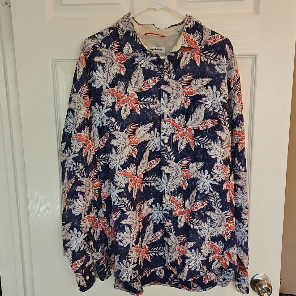 Tommy Bahama Beige and Coral Detail Shirt